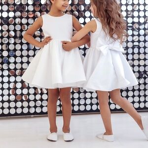Two Flower Girl Dresses Handmade Ivory Bow Two Sizes 4T & 1 Year